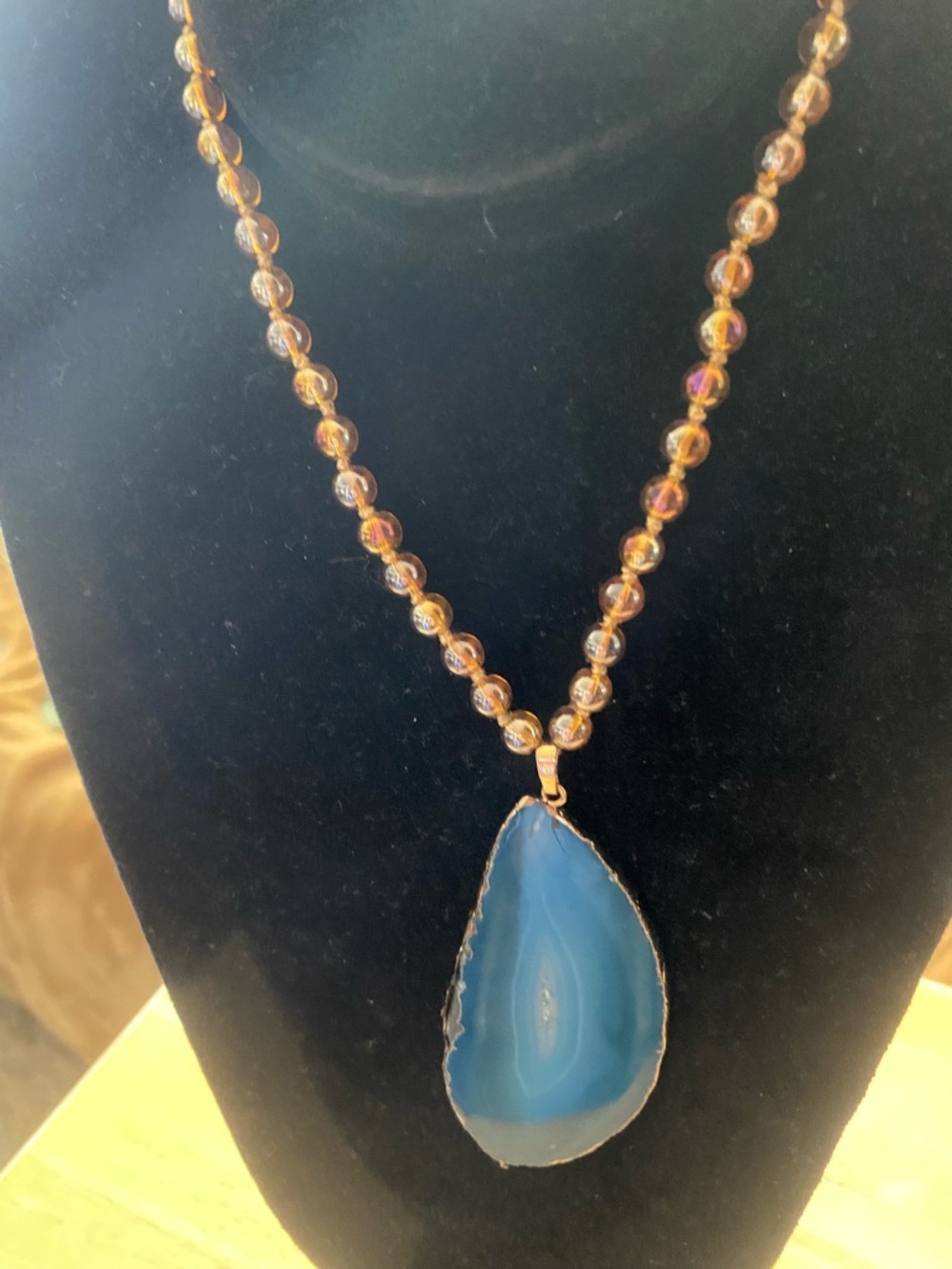 Blue Agate Teardrop Pendant Necklace - Unbranded